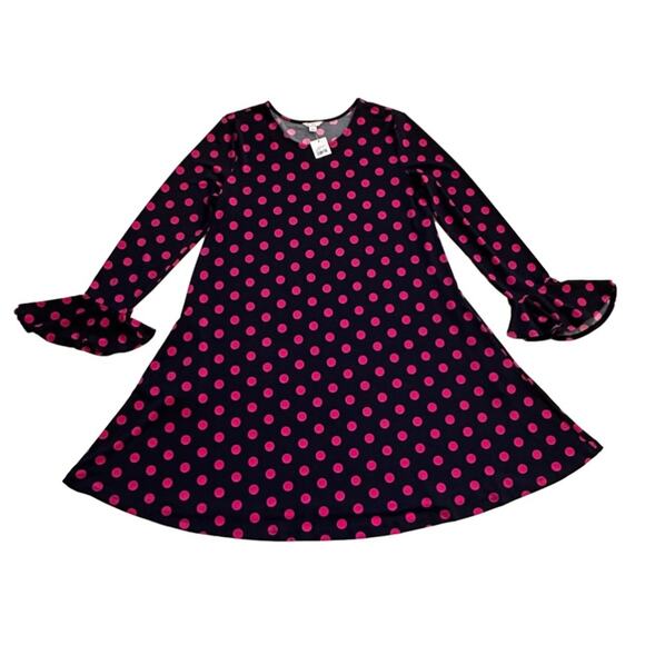 Est. 1946 Dress Dark Blue Pink Polka Dots Long Bell Sleeves Swing Large NEW - Picture 9 of 11